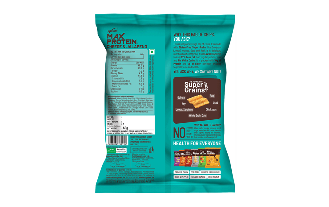 Ritebite Max Protein 7 Grain Protein Snack Cheese & Jalapeno   Pack  60 grams